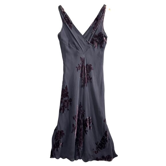 VTG Jones New York Silk Purple Dress Midi Burnout Velvet Y2K Fairy Grunge Small - Picture 1 of 9